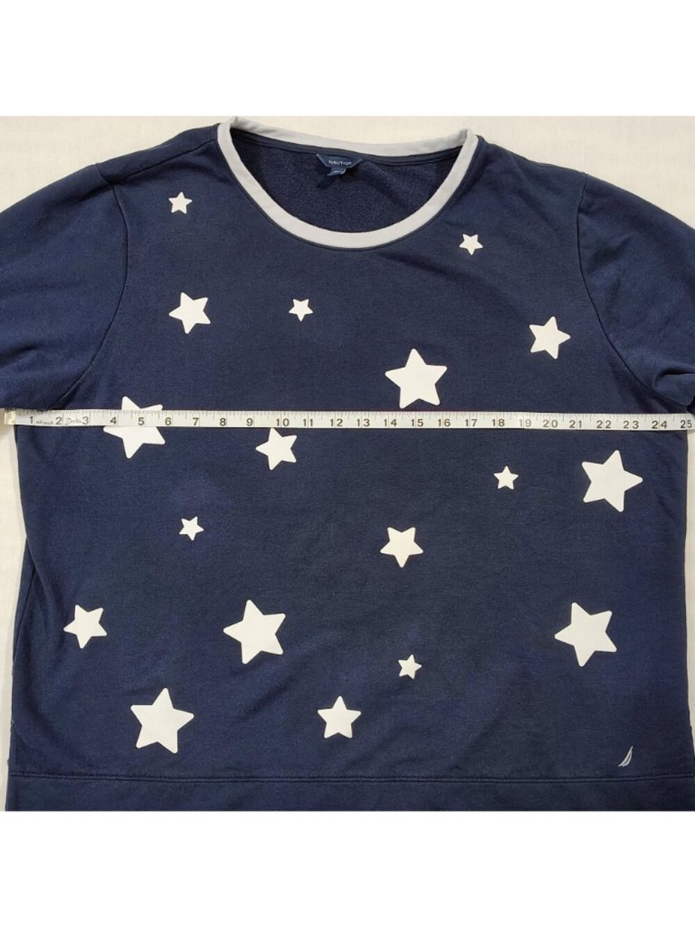 Nautica Long Sleeve Shirt Womens XXL Navy Fleece Stars Patriotic Crew Neck - Picture 10 of 14